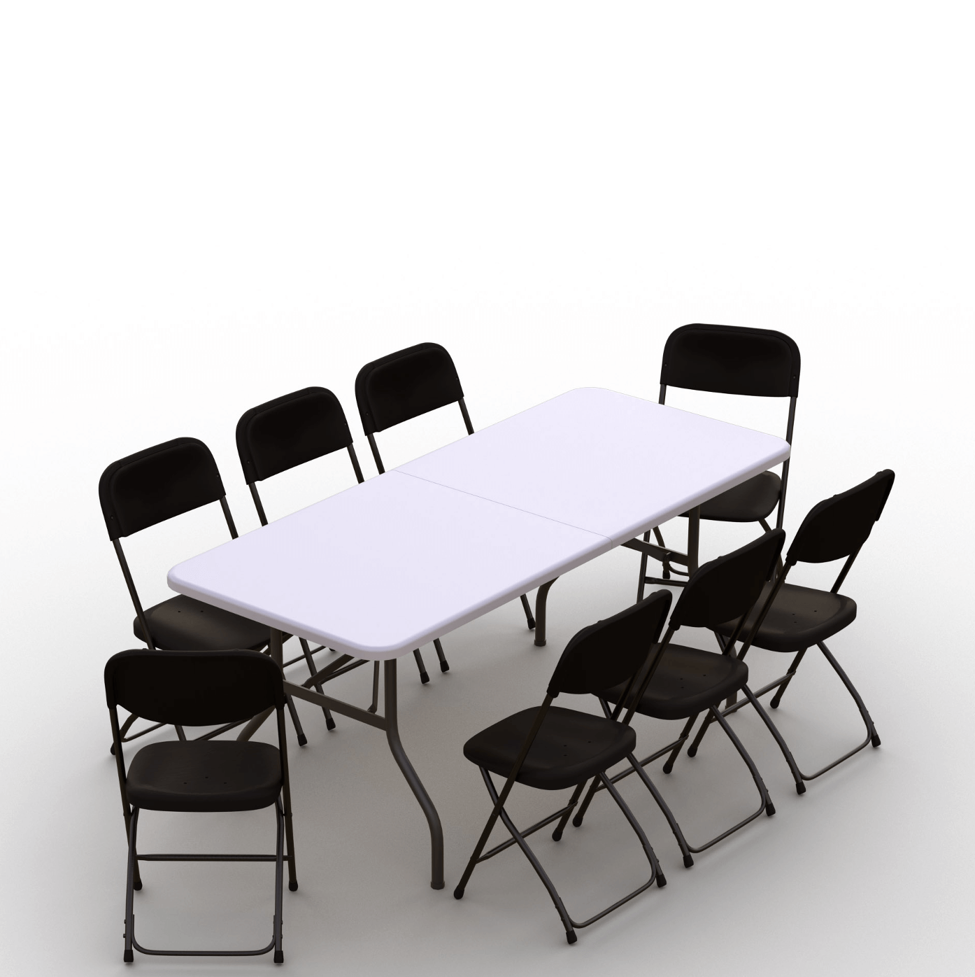 Kokkupandava mööbli komplekt: Laud 180 valge, 8 tooli Europa mustad