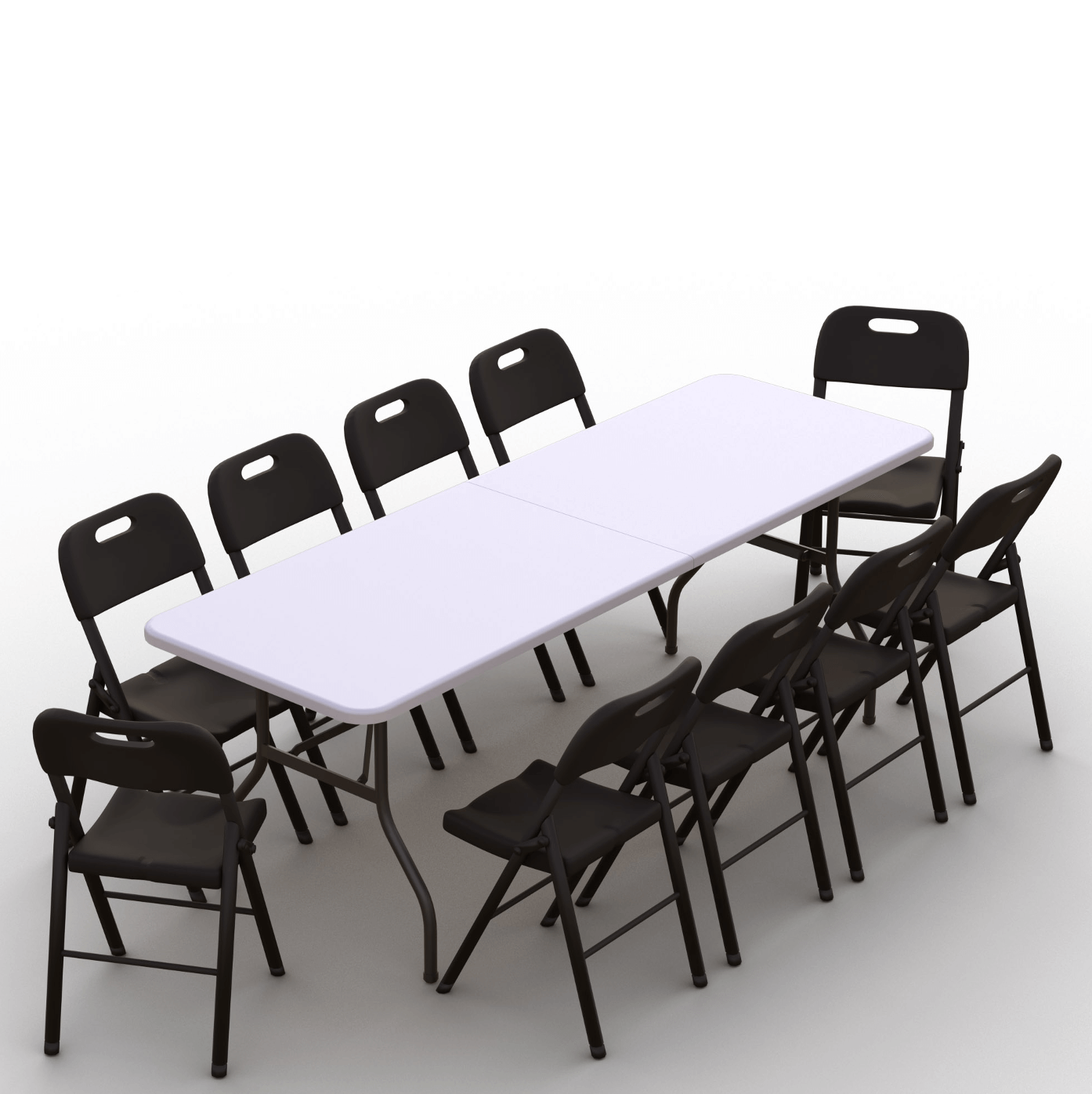 Kokkupandava mööbli komplekt: Laud 240 valge, 10 tooli Premium mustad