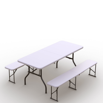 Kokkupandava mööbli komplekt Laud 180 valge, 2 pinki valged