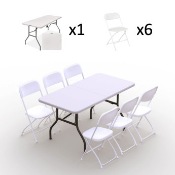 Kokkupandava mööbli komplekt: Laud 150 valge, 6 tooli Europa valged