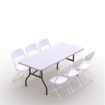 Kokkupandava mööbli komplekt: Laud 180 valge, 6 tooli Europa valged