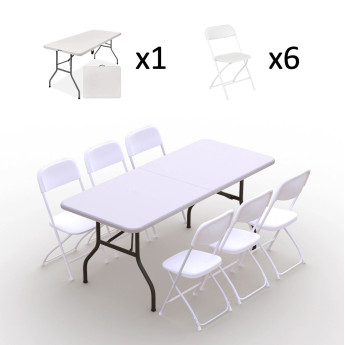 Kokkupandava mööbli komplekt: Laud 180 valge, 6 tooli Europa valged