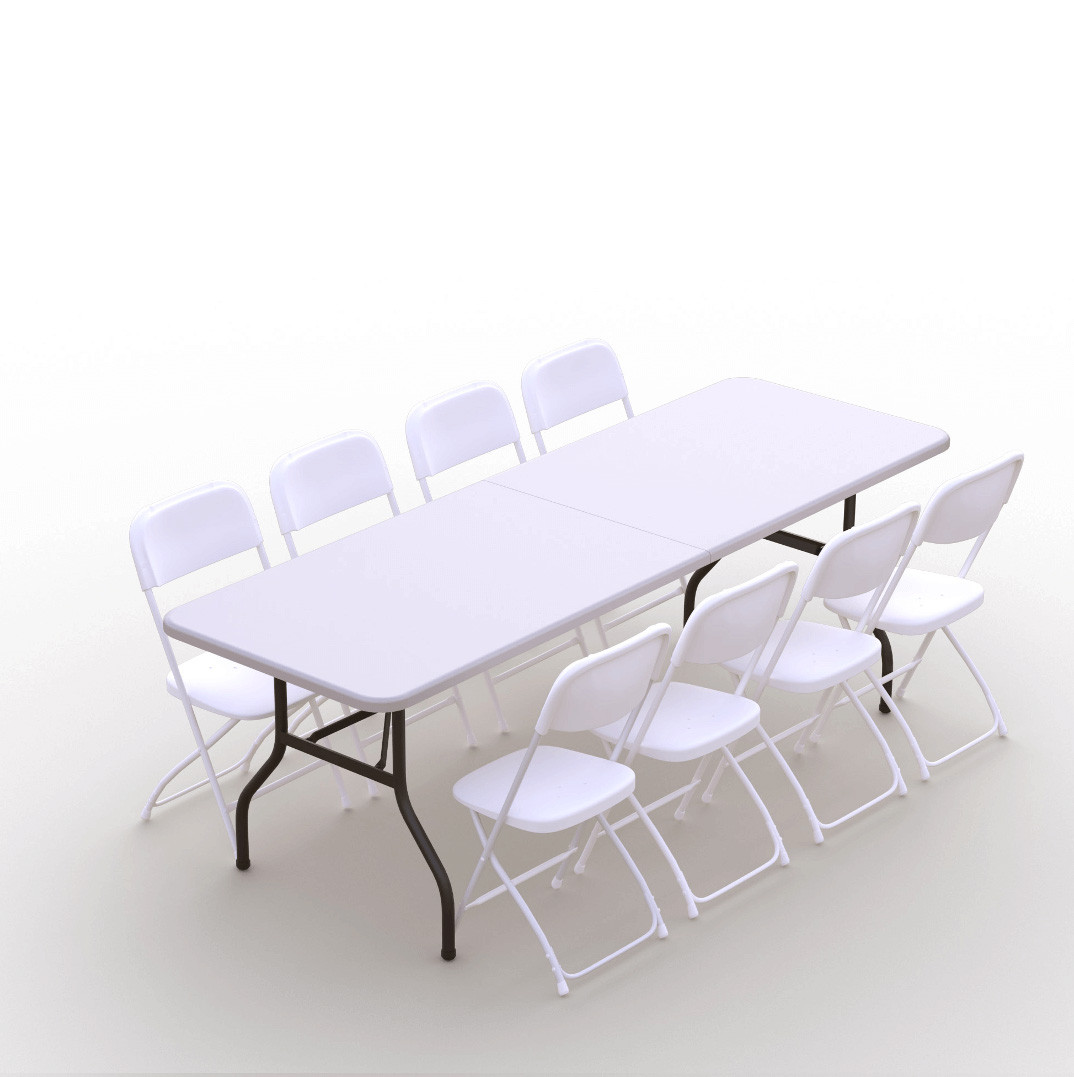 Kokkupandava mööbli komplekt: Laud 240 valge, 8 tooli Europa valged
