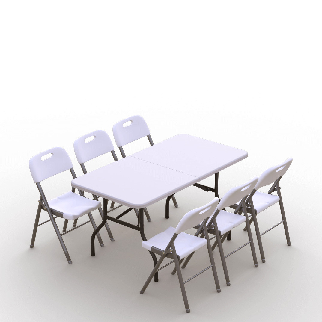 Kokkupandava mööbli komplekt: Laud 150 valge, 6 tooli Premium valged