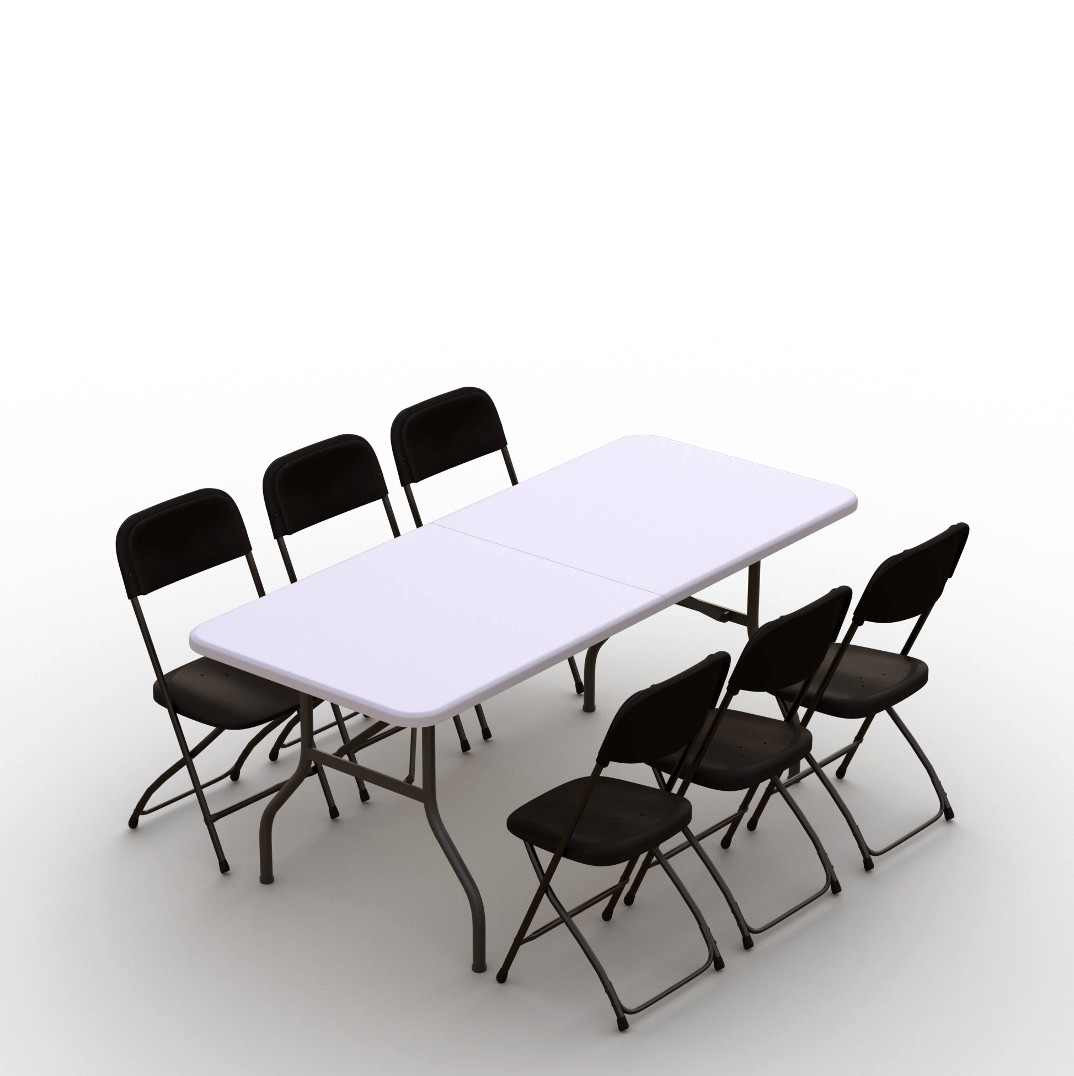 Kokkupandava mööbli komplekt: Laud 180 valge, 6 tooli Europa mustad