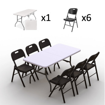 Kokkupandava mööbli komplekt: Laud 150 valge, 6 tooli Premium mustad