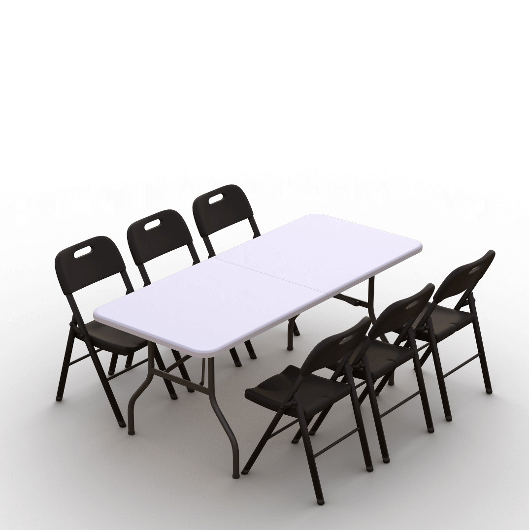 Kokkupandava mööbli komplekt: Laud 180 valge, 6 tooli Premium mustad