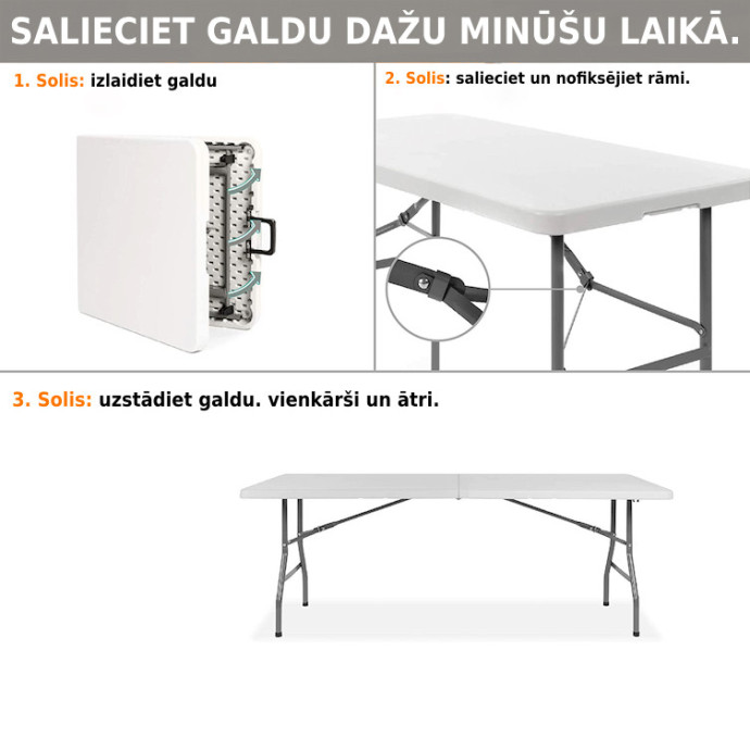 Kokkupandava mööbli komplekt: Laud 240 valge, 8 tooli Premium mustad