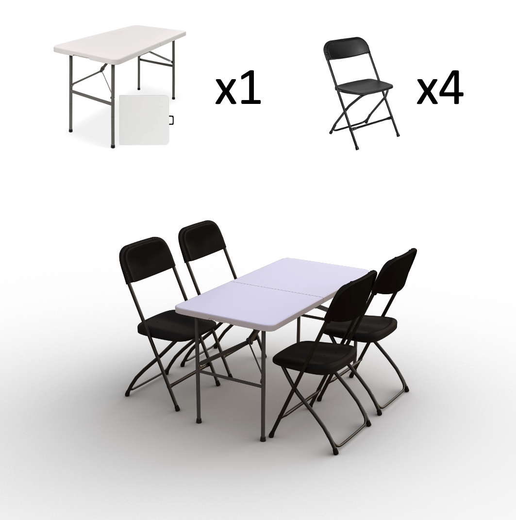 Kokkupandava mööbli komplekt: Laud 120 valge, 4 tooli Europa mustad