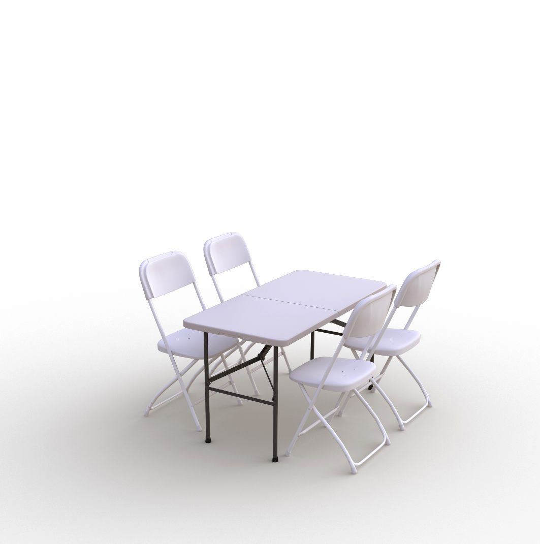 Kokkupandava mööbli komplekt: Laud 120 valge, 4 tooli Europa valged