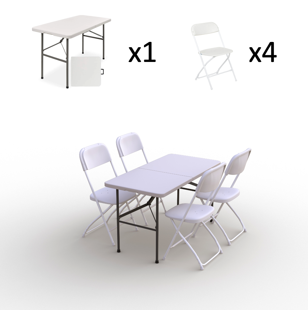 Kokkupandava mööbli komplekt: Laud 120 valge, 4 tooli Europa valged