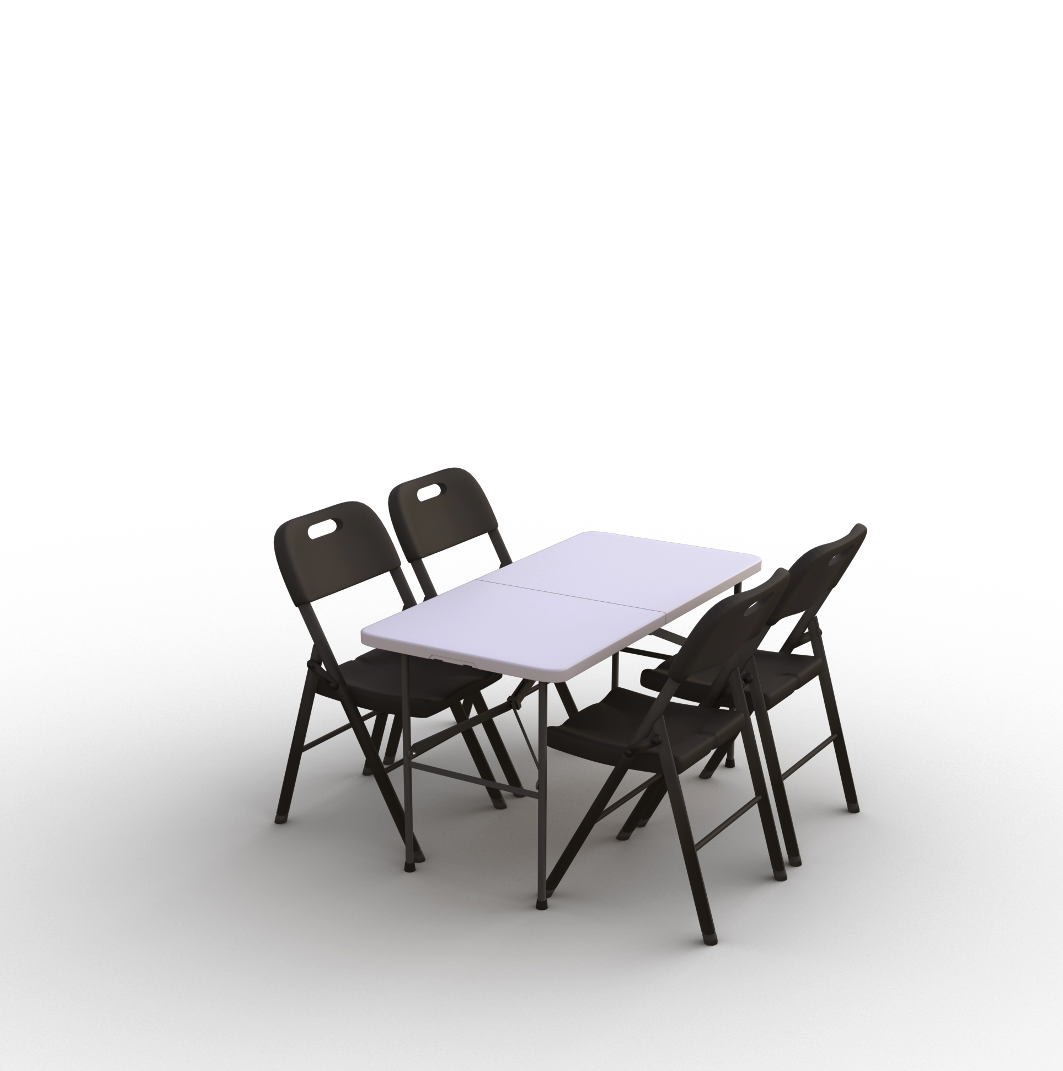 Kokkupandava mööbli komplekt: Laud 120 valge, 4 tooli Premium mustad