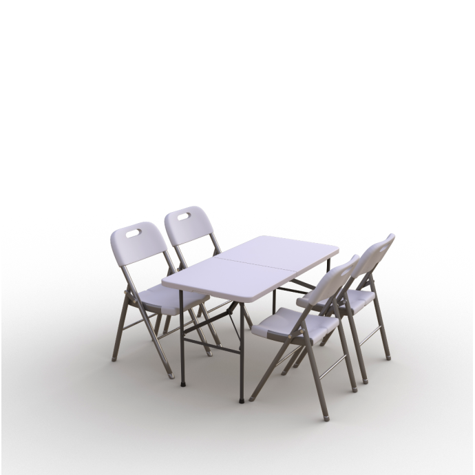 Kokkupandava mööbli komplekt: Laud 120 valge, 4 tooli Premium valged