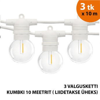 Välistingimustes kasutatav valguskett (LED tuled) 30 m Glow valge
