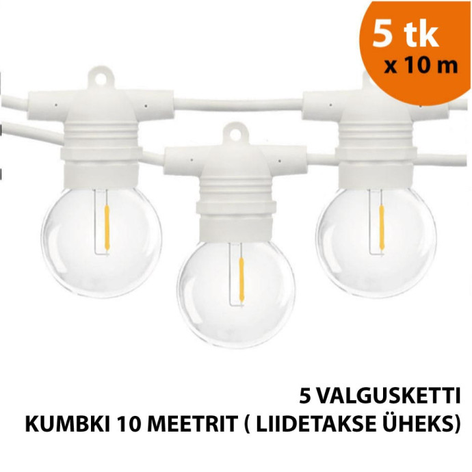 Välistingimustes kasutatav valguskett (LED tuled) 50 m Glow valge