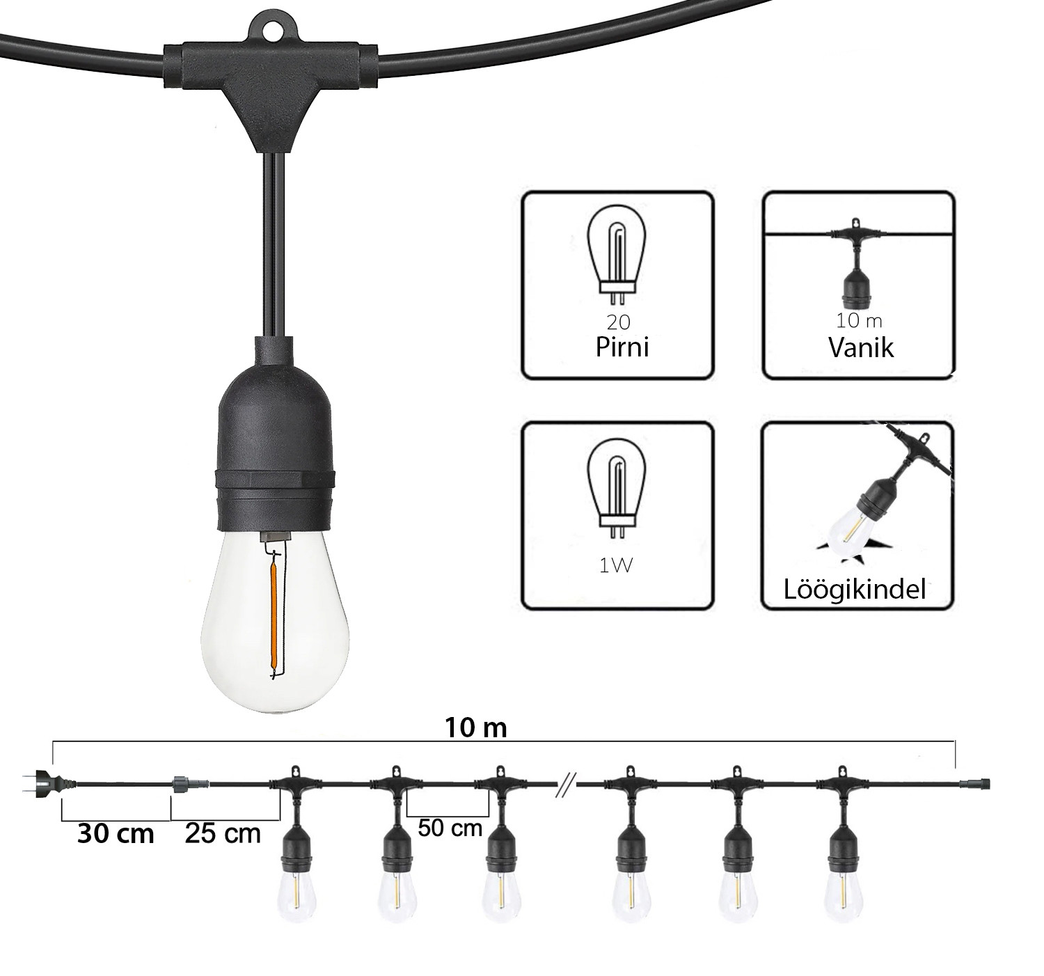 Välistingimustes kasutatav valguskett (LED tuled) 20 m Drop