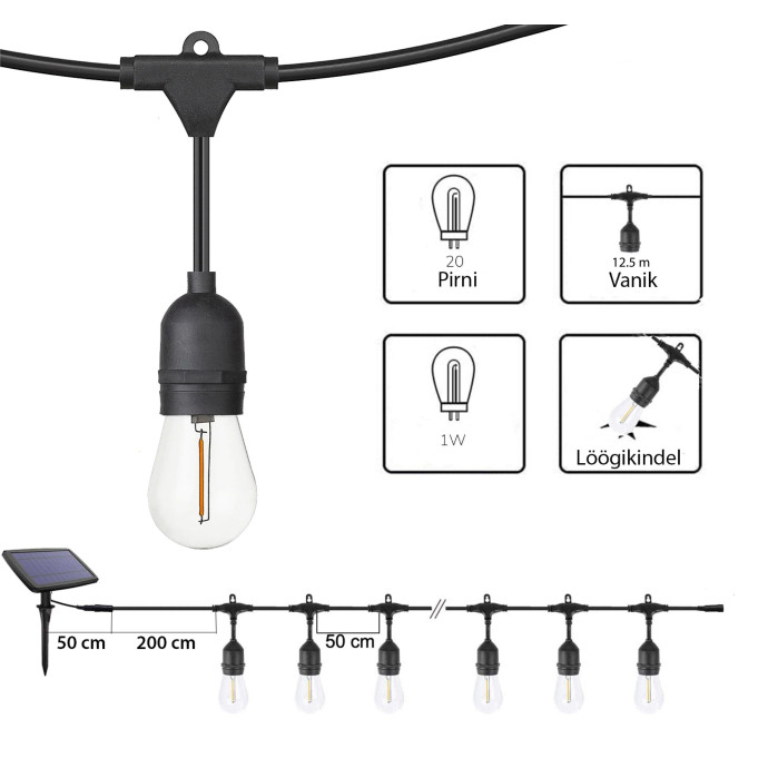 Päikesepaneeliga õue valguskett (LED) Drop