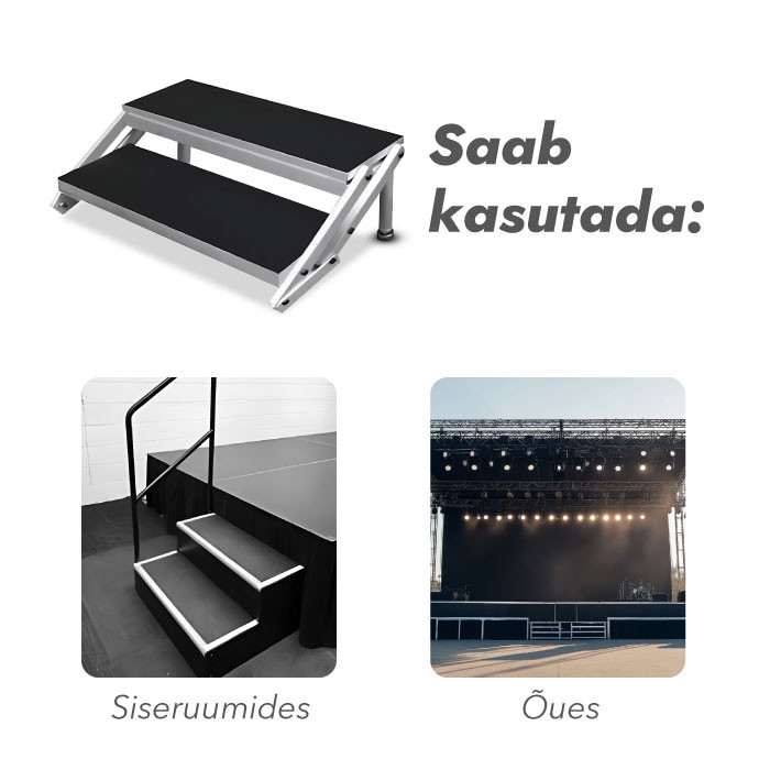 Reguleeritav alumiiniumtrepp 40-60 cm lavapoodiumi jaoks (2 astet)