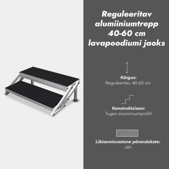 Reguleeritav alumiiniumtrepp 40-60 cm lavapoodiumi jaoks (2 astet)