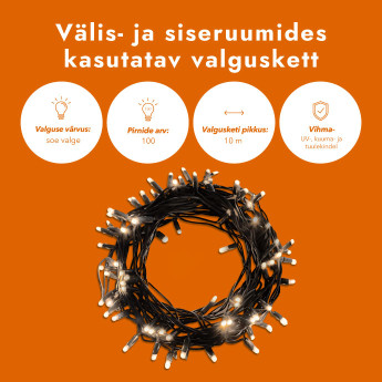 Välis- ja siseruumides kasutatav valguskett (LED tuled) 10 m PROLED must Välis- ja siseruumides kasutatav valguskett (LED tuled) 10 m PROLED must