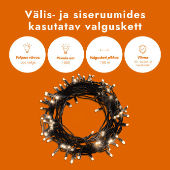 Välis- ja siseruumides kasutatav valguskett (LED tuled) 50 m PROLED must