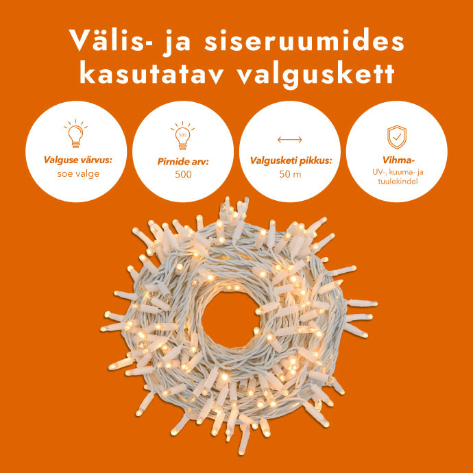 Välis- ja siseruumides kasutatav valguskett (LED tuled) 50 m PROLED valge