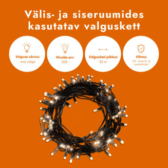 Välis- ja siseruumides kasutatav valguskett (LED tuled) 30 m PROLED must
