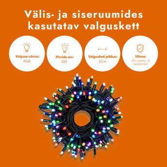 Välis- ja siseruumides kasutatav valguskett(LED tuled) 30 m PROLED RGB