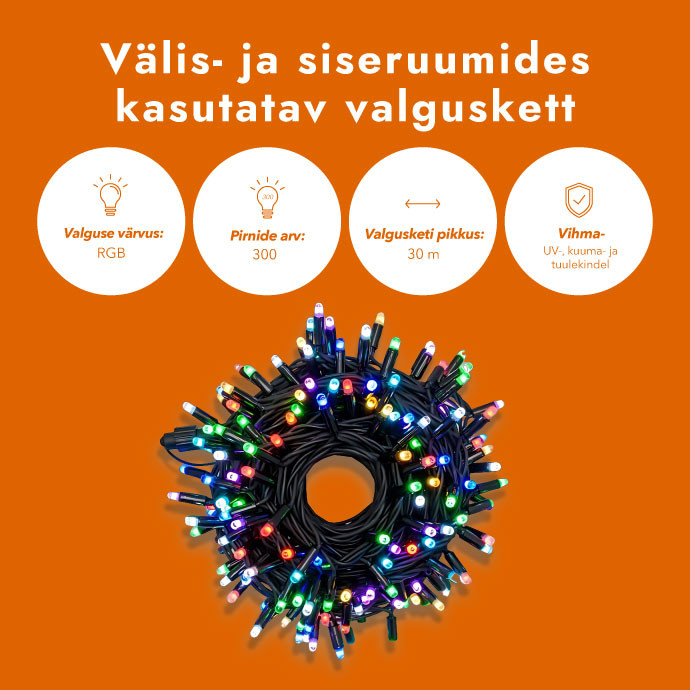 Välis- ja siseruumides kasutatav valguskett(LED tuled) 30 m PROLED RGB