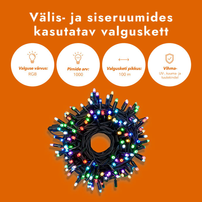 Välis- ja siseruumides kasutatav valguskett(LED tuled) 100 m PROLED RGB
