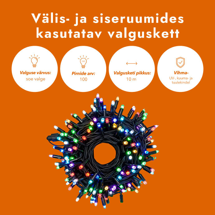 Välis- ja siseruumides kasutatav valguskett(LED tuled) 10 m PROLED RGB