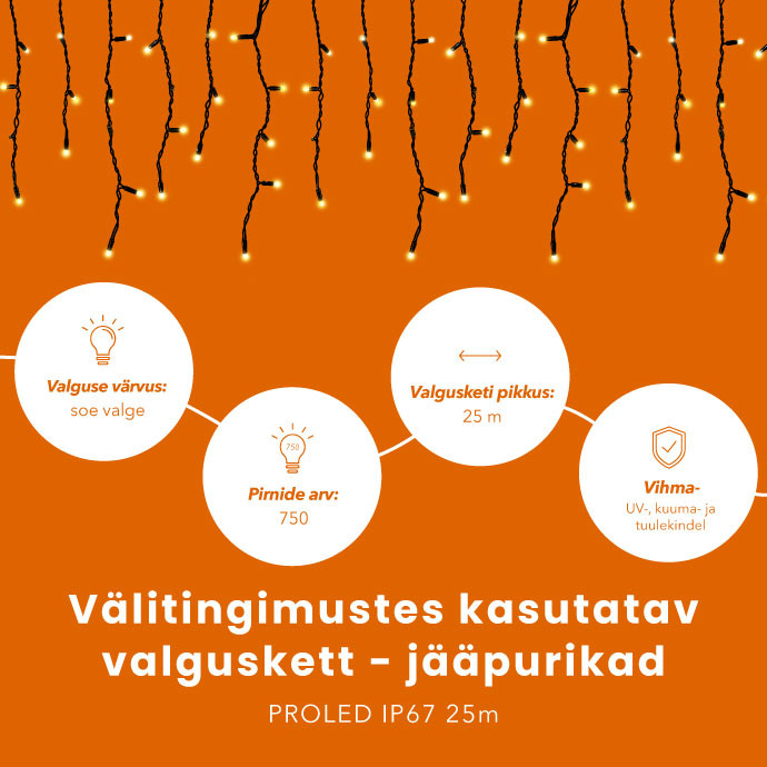 Välitingimustes kasutatav valguskett - jääpurikad PROLED IP67 25m