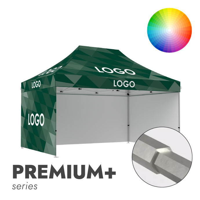 Reklaamtelk Zeltpro Premium+, 3 × 4,5 m, valitud värvi, trükk katusel ja 3 seinal