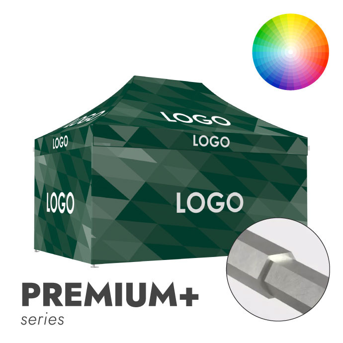 Reklaamtelk Zeltpro Premium+, 3 × 4,5 m, valitud värvi, trükk katusel ja 3 seinal