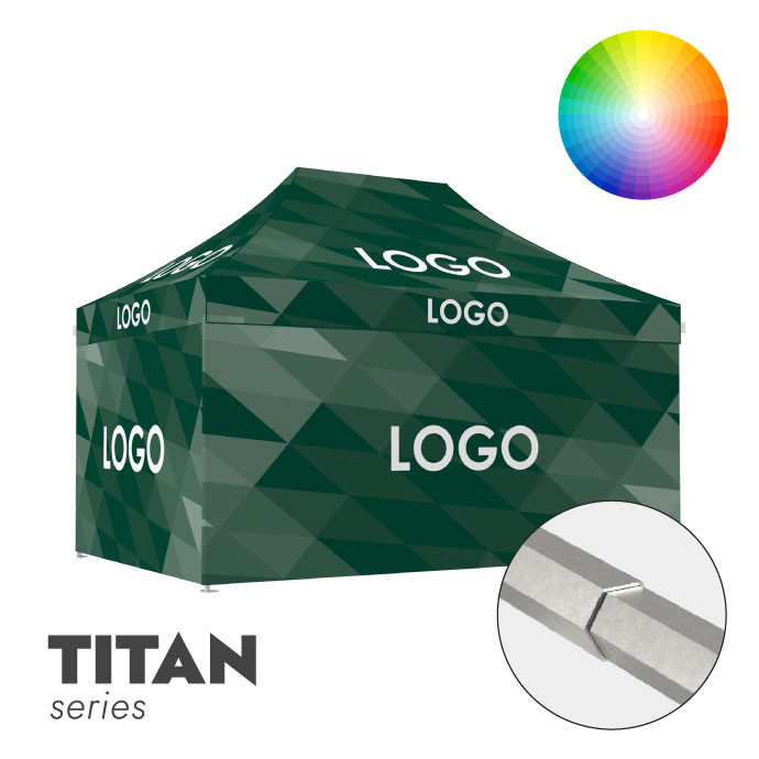 Reklaamtelk Zeltpro Titan, 3 × 4,5 m, valitud värvi, trükk katusel ja 4 seinal