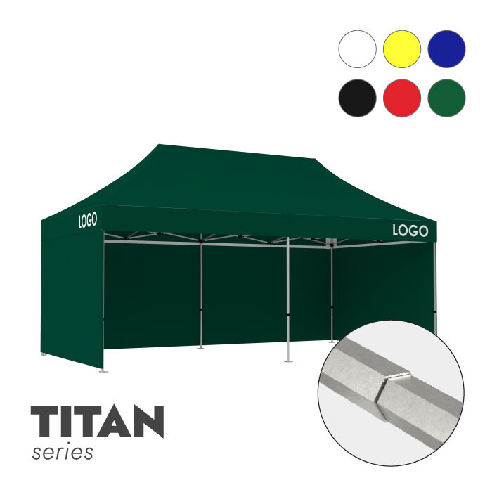 Reklaamtelk Zeltpro TITAN, 3 × 6 m, valitud värvi, 4 seina ja termokleebistega (2 tk) katuse külgedel