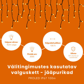 Välitingimustes kasutatav valguskett - jääpurikad PROLED IP67 100m
