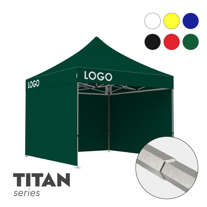 Reklaamtelk Zeltpro TITAN, 3 × 3 m, valitud värvi, 4 seina ja termokleebistega (3 tk) katuse külgedel