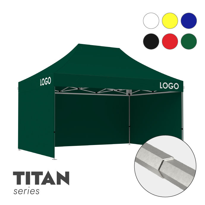 Reklaamtelk Zeltpro TITAN, 3 × 4,5 m, valitud värvi, 4 seina ja termokleebistega (3 tk) katuse külgedel