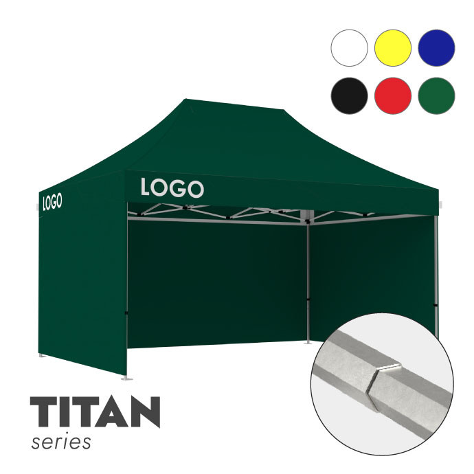 Reklaamtelk Zeltpro TITAN, 3 × 4,5 m, valitud värvi, 4 seina ja termokleebistega (3 tk) katuse külgedel