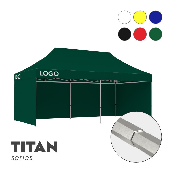 Reklaamtelk Zeltpro TITAN, 3 × 6 m, valitud värvi, 4 seina ja termokleebistega (3 tk) katuse külgedel