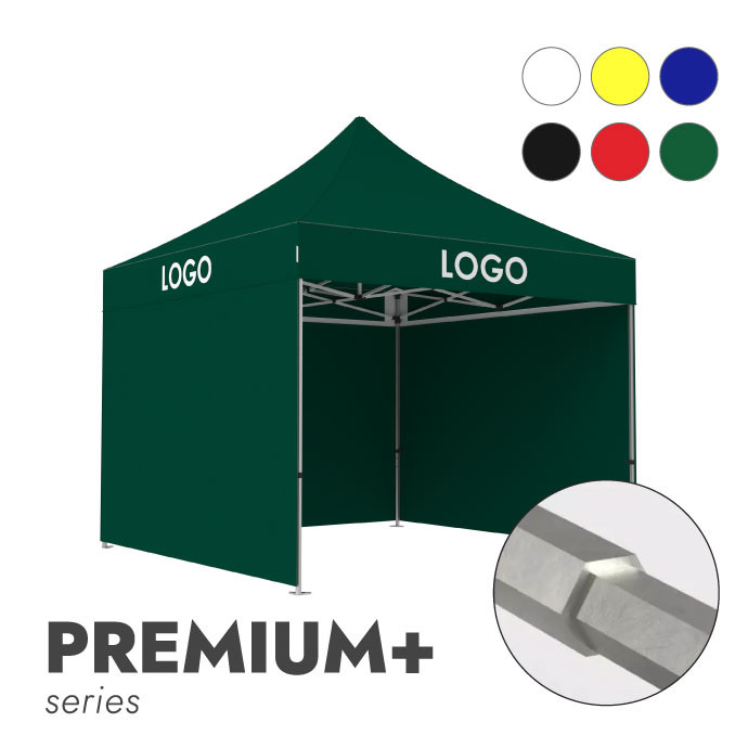 Reklaamtelk Zeltpro Premium+, 3 × 3 m, valitud värvi, 3 seina ja termokleebistega (3 tk) katuse külgedel