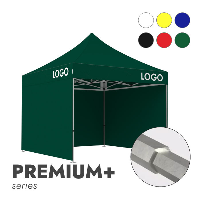 Reklaamtelk Zeltpro Premium+, 3 × 3 m, valitud värvi, 3 seina ja termokleebistega (3 tk) katuse külgedel