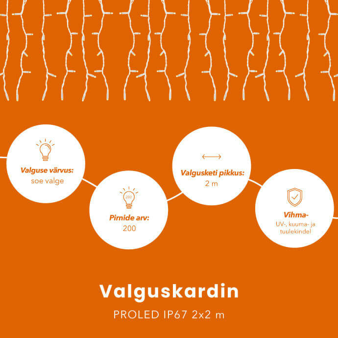 Valguskardin (valguskett) PROLED IP67 2x2 m