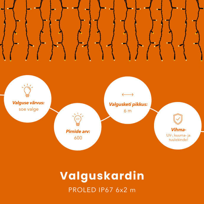 Valguskardin (valguskett) PROLED IP67 6x2 m