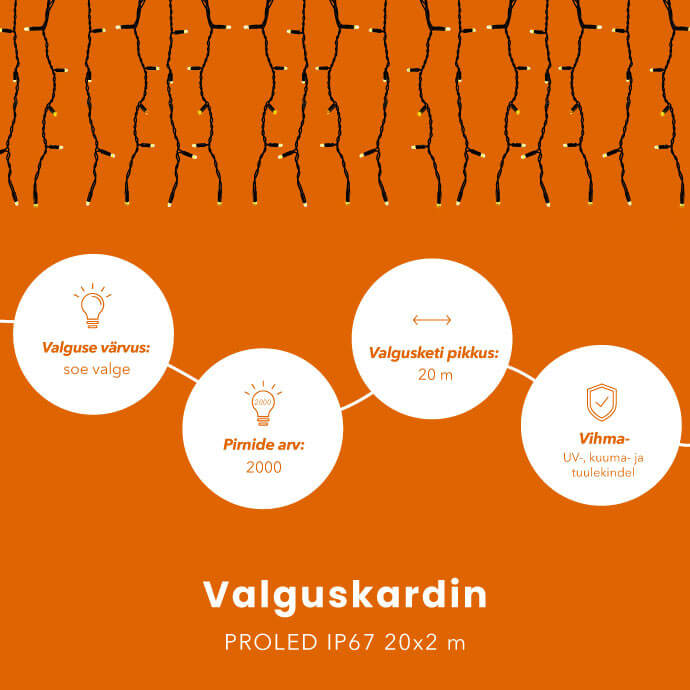 Valguskardin (valguskett) PROLED IP67 20x2 m