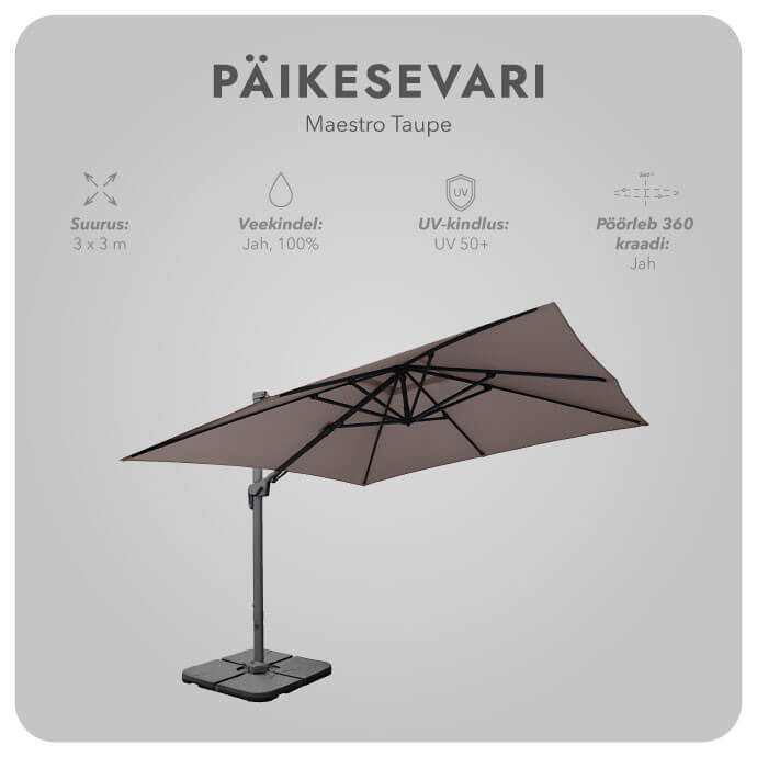 Päikesevari Maestro Taupe koos alusega (kingituseks kaasa kaitsekate)
