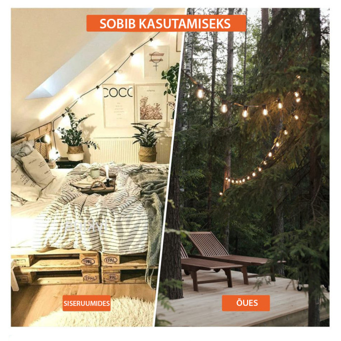 Välistingimustes kasutatav valguskett (LED tuled) 10 m Glow must
