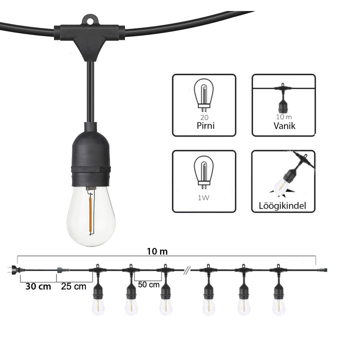 Välistingimustes kasutatav valguskett (LED tuled) 10 m Drop