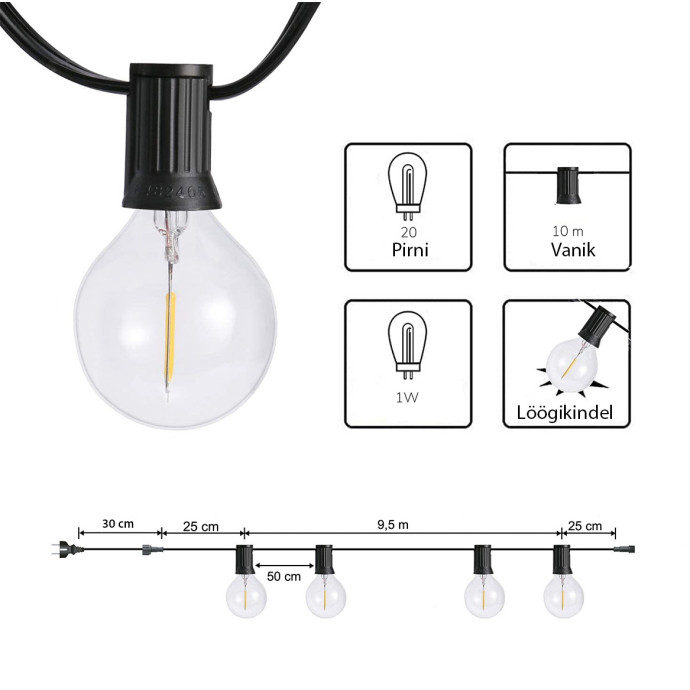 Valguskett (LED-tuled) 10 m Elegance matt